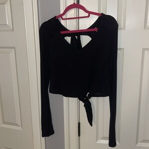 Black Free People open back top with floral suede tie